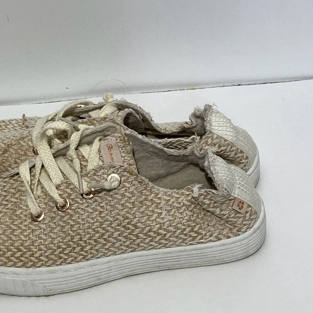 Tommy Bahama Women's Beige Tan Woven Linen Straw Lace Up Sneaker Shoes Size 9.5